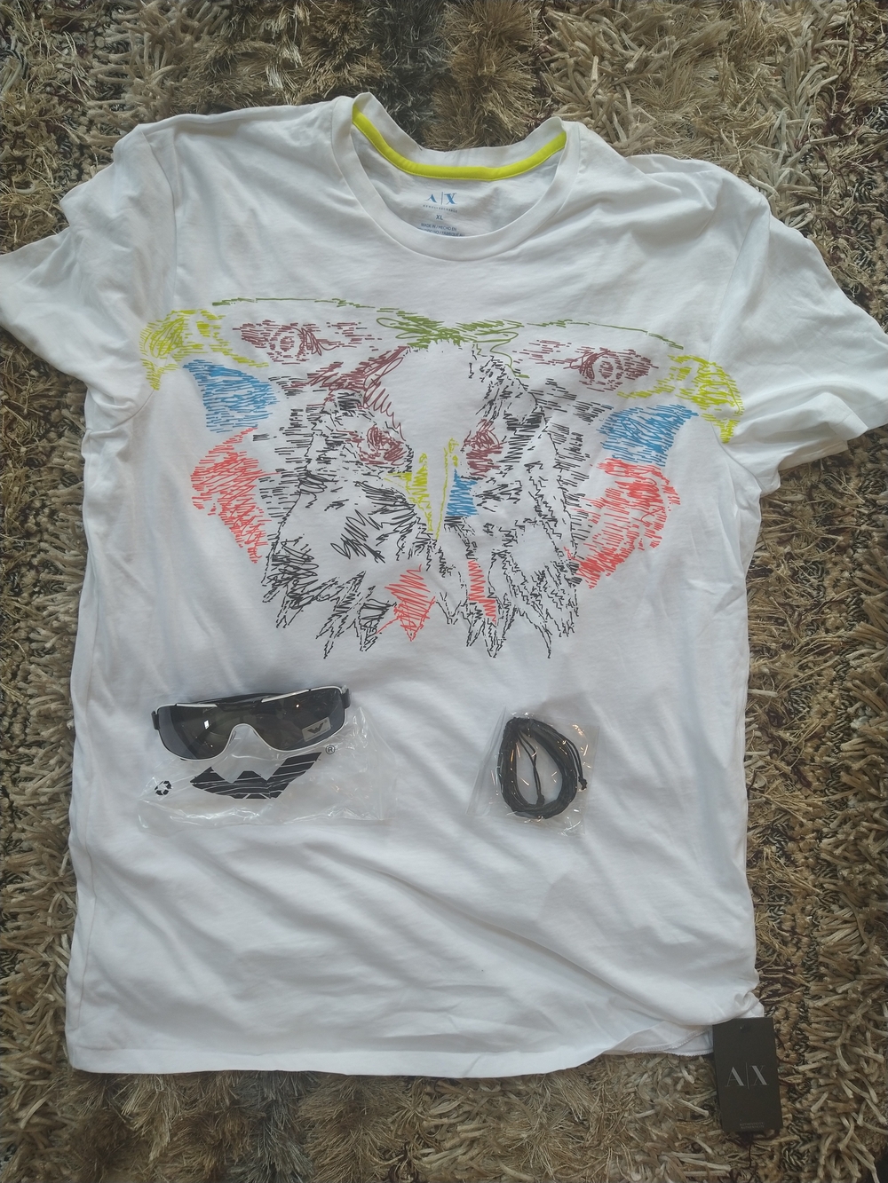 A/X Armani Exchange White Tee with Multicolor Abstract Animal Print + Bonuses
